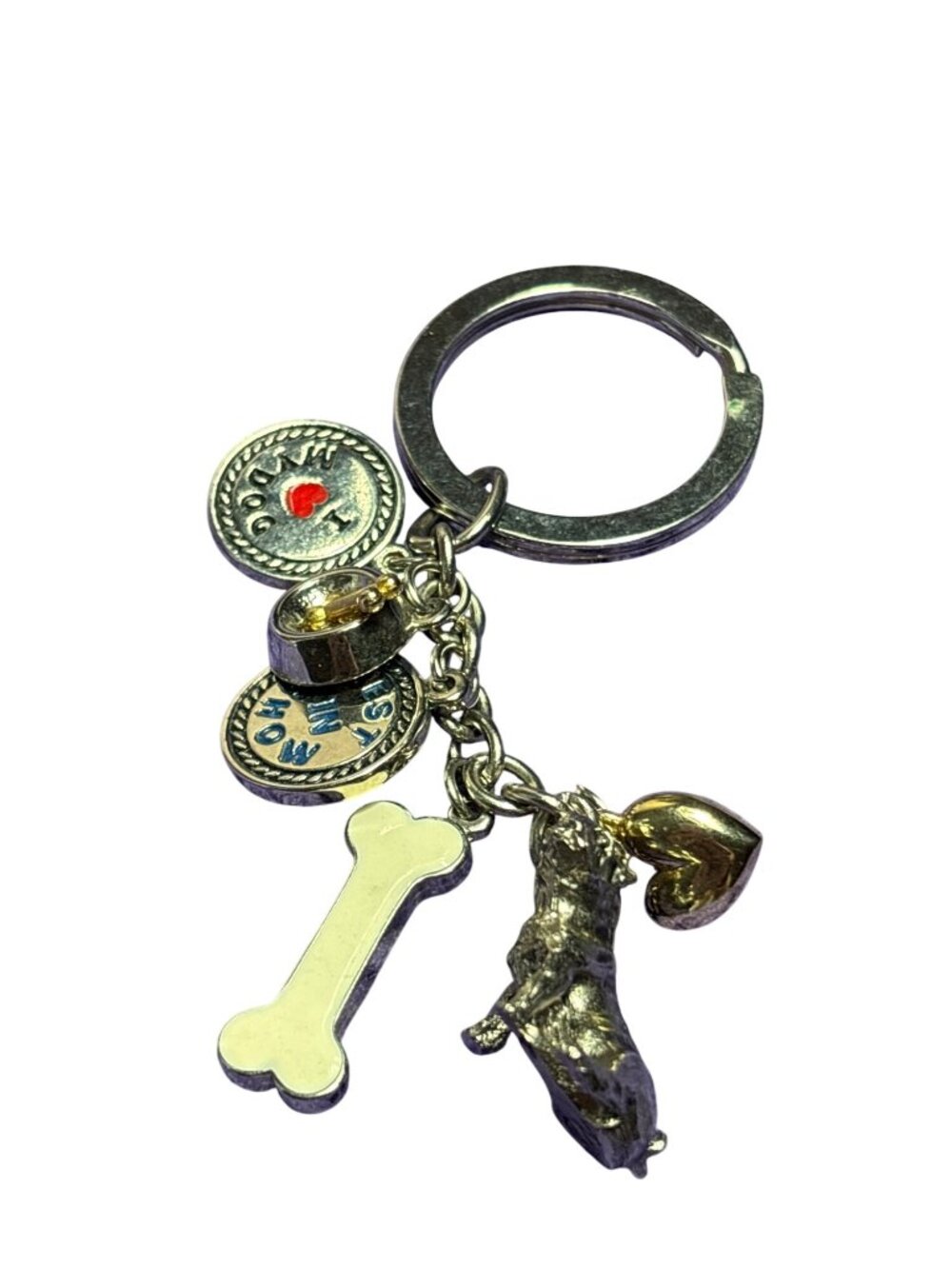 I Heart My Dog Silvertone Charm Keychain Best in Show Bone 4 inches